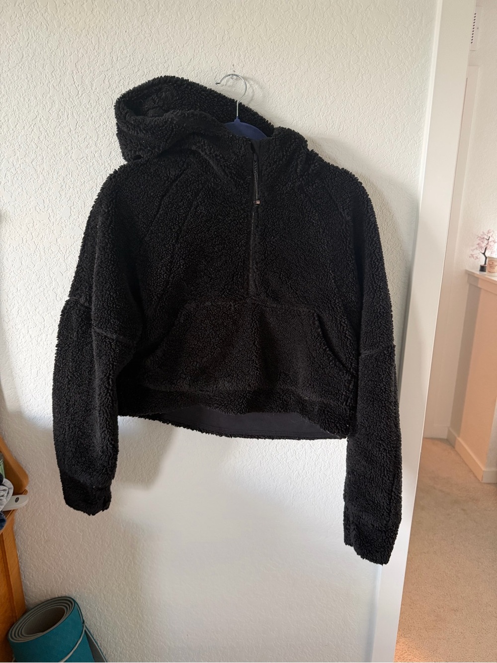 Lululemon Cozy Black Sherpa Half-Zip Hoodie